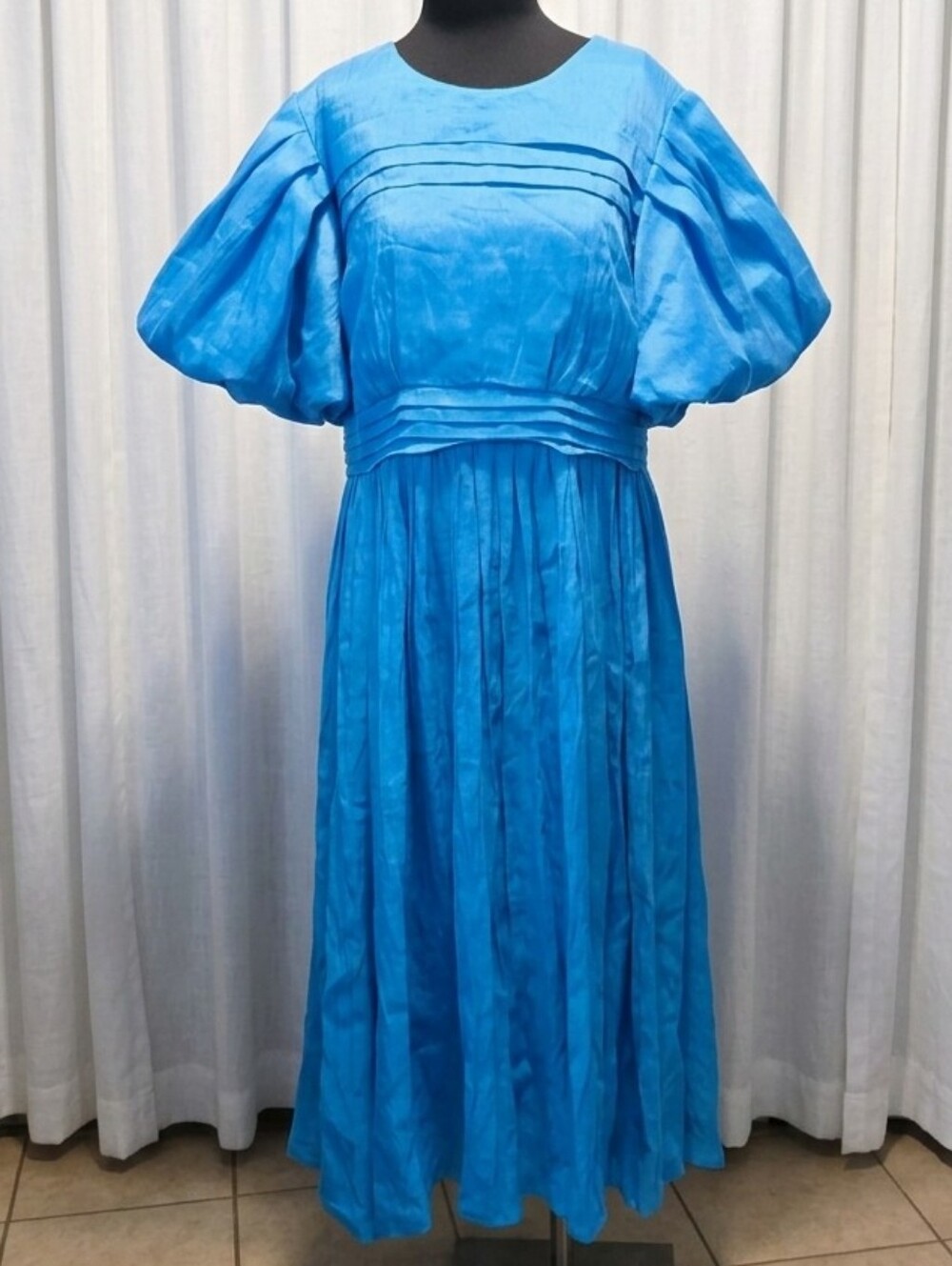 Aje Electric Blue Puff-Sleeve Midi Dress